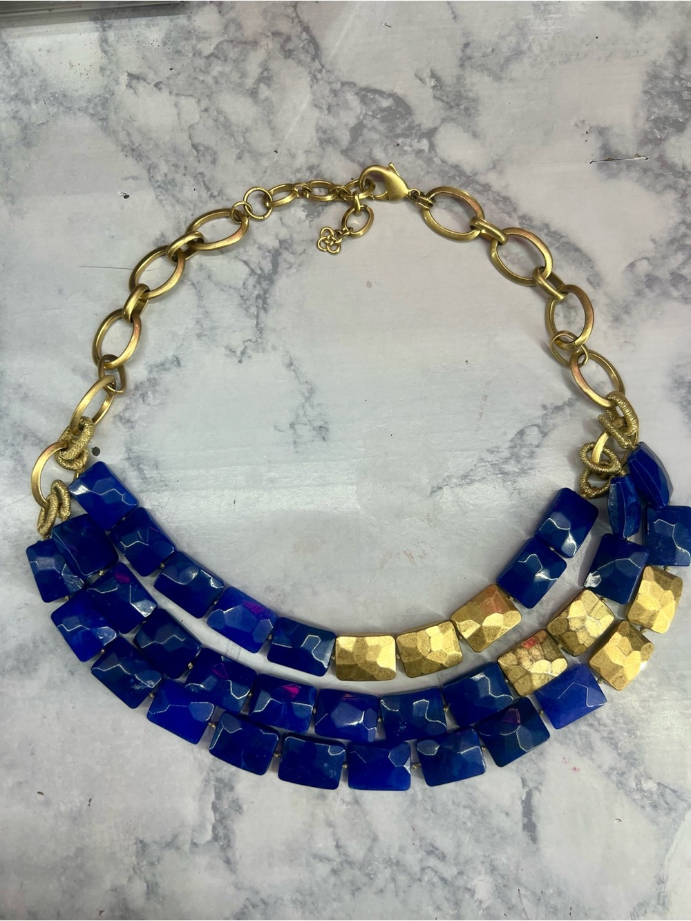 Stella & Dot Royal Blue and Gold Chunky Multi-Strand Necklace - Picture 2 of 3